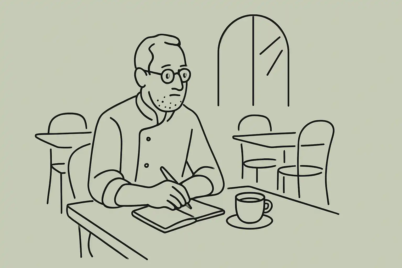 Restaurateur independant qui verifie ses chiffres le lundi matin dans sa salle de restaurant