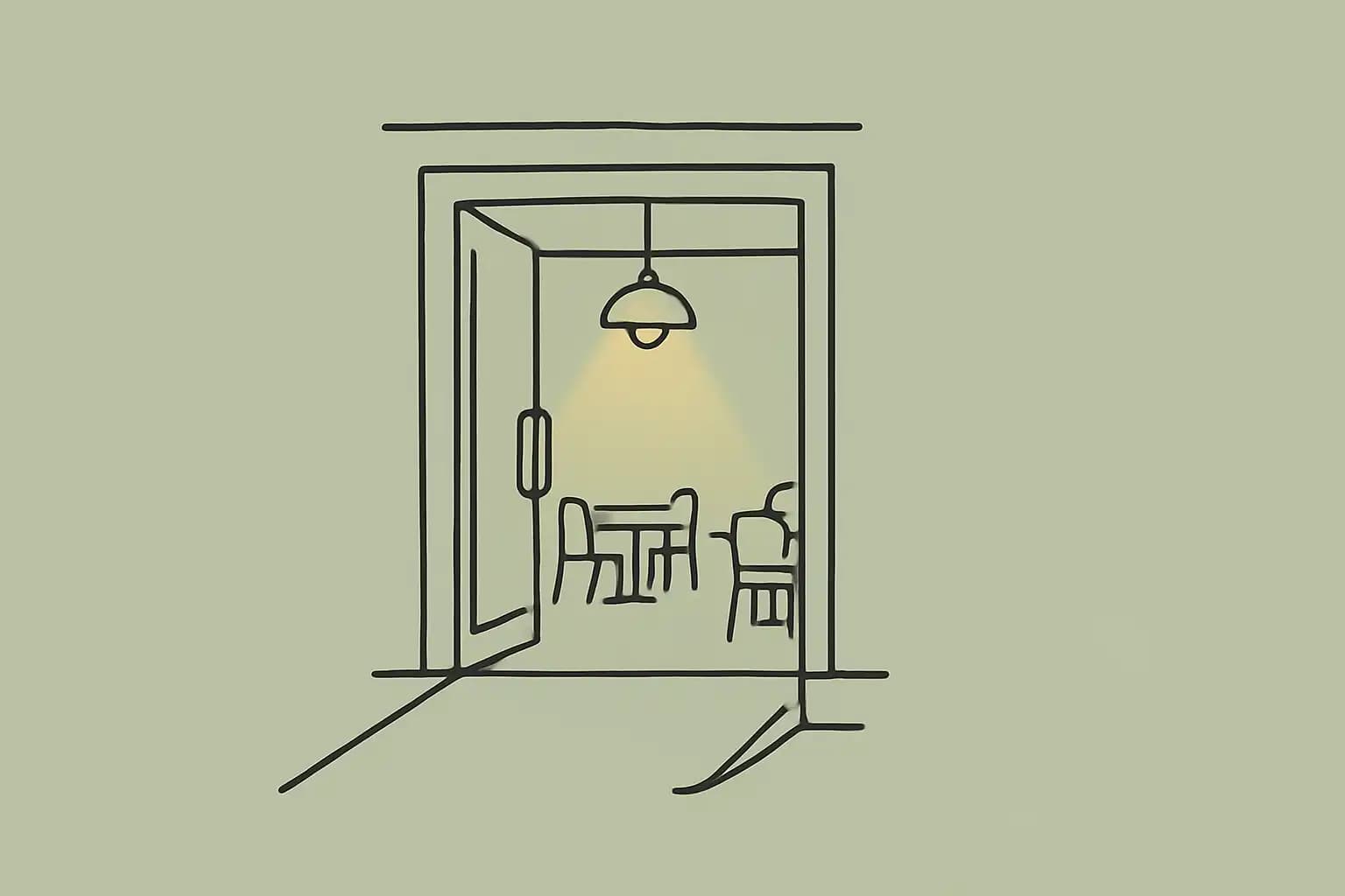 Accessible restaurant entrance with ramp and wide door opening onto a warmly lit dining room