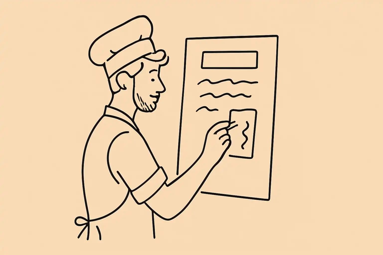 Chef indépendant qui recalcule le coût de ses plats sur un tableau de cuisine