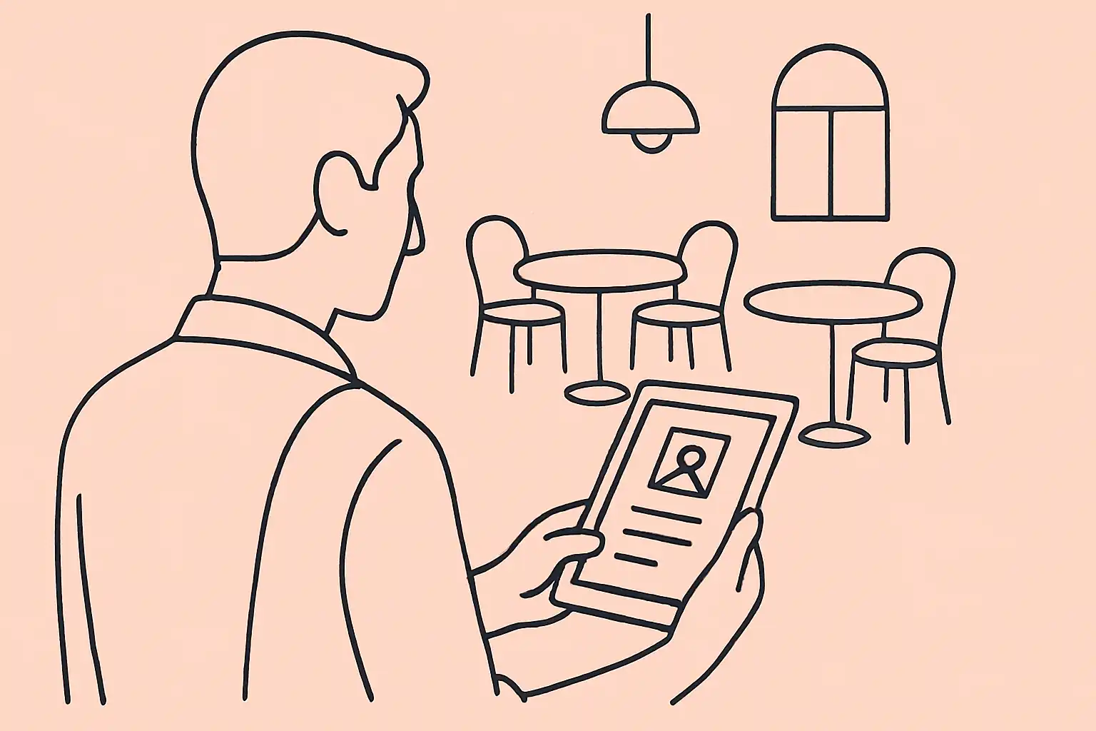 Restaurant manager reviewing a job posting on the kitchen pass