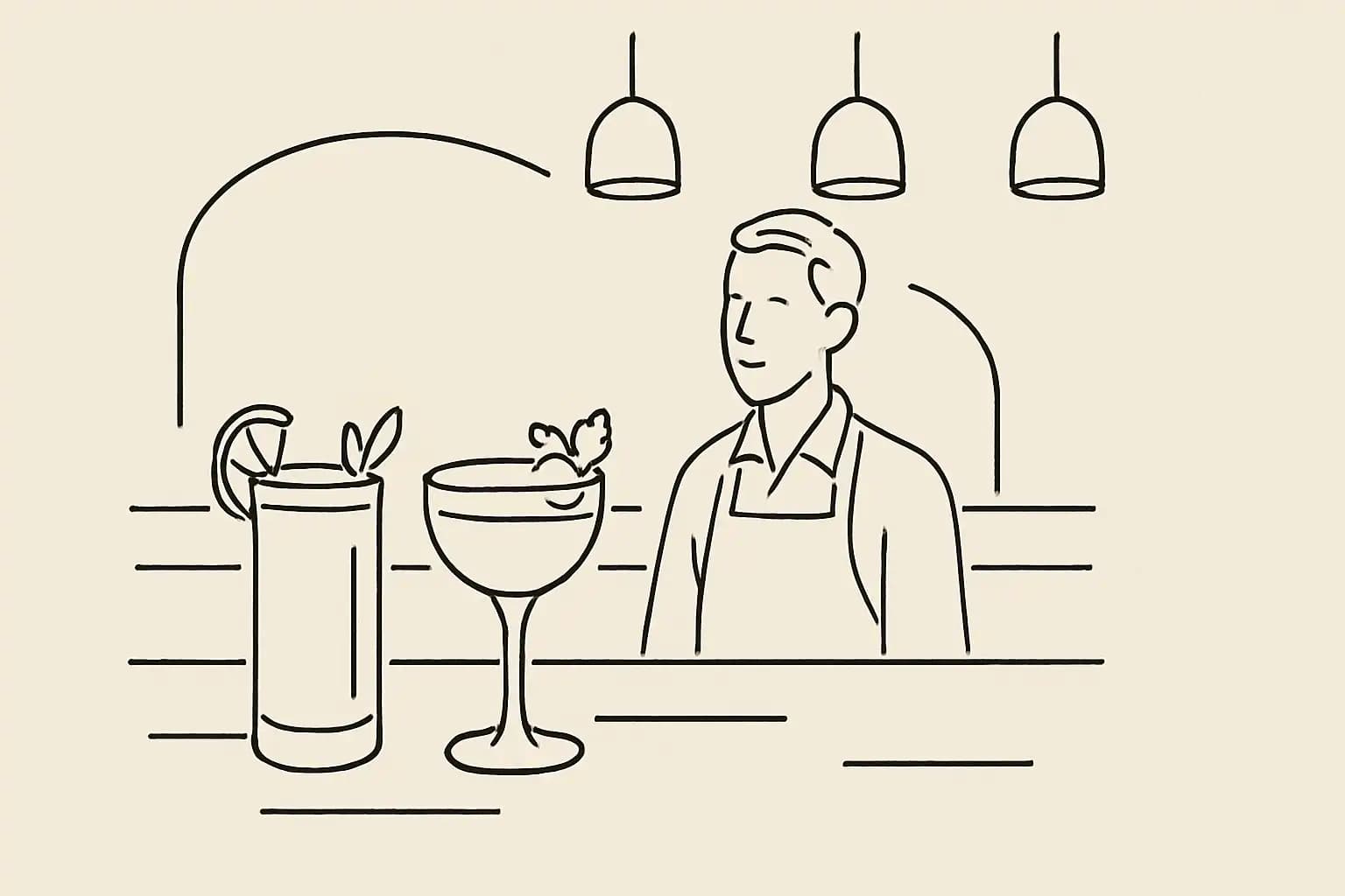 Deux mocktails colorés sur un comptoir de bar de restaurant indépendant