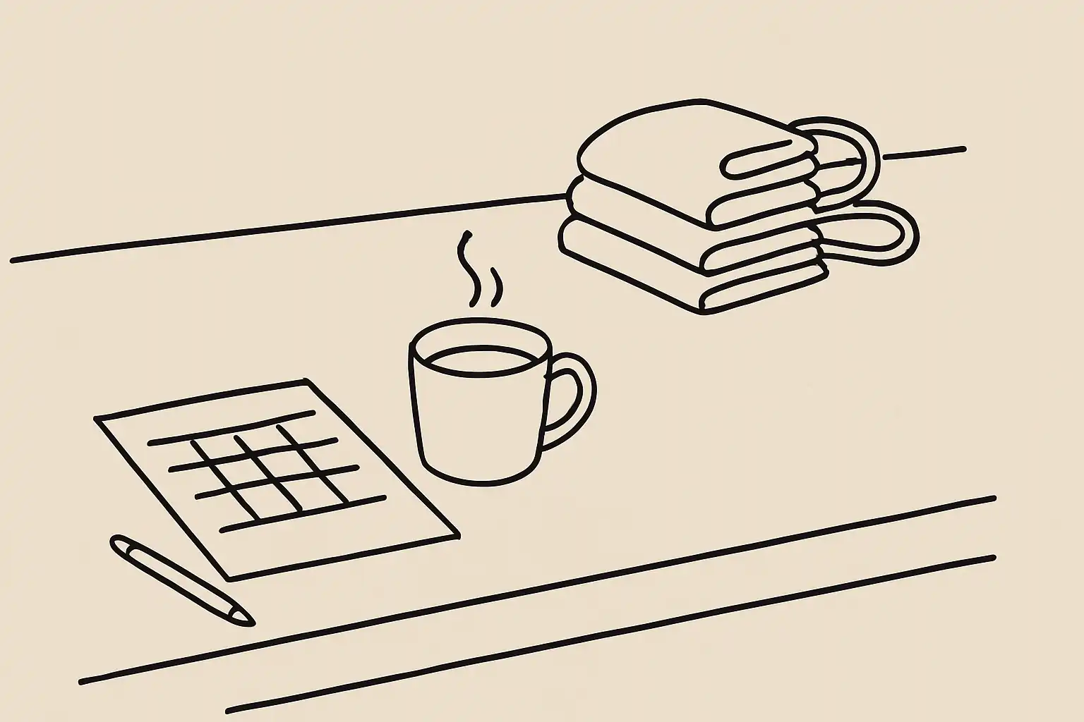 Feuille d'horaire de la semaine posée sur le comptoir d'un restaurant, à côté de tabliers pliés
