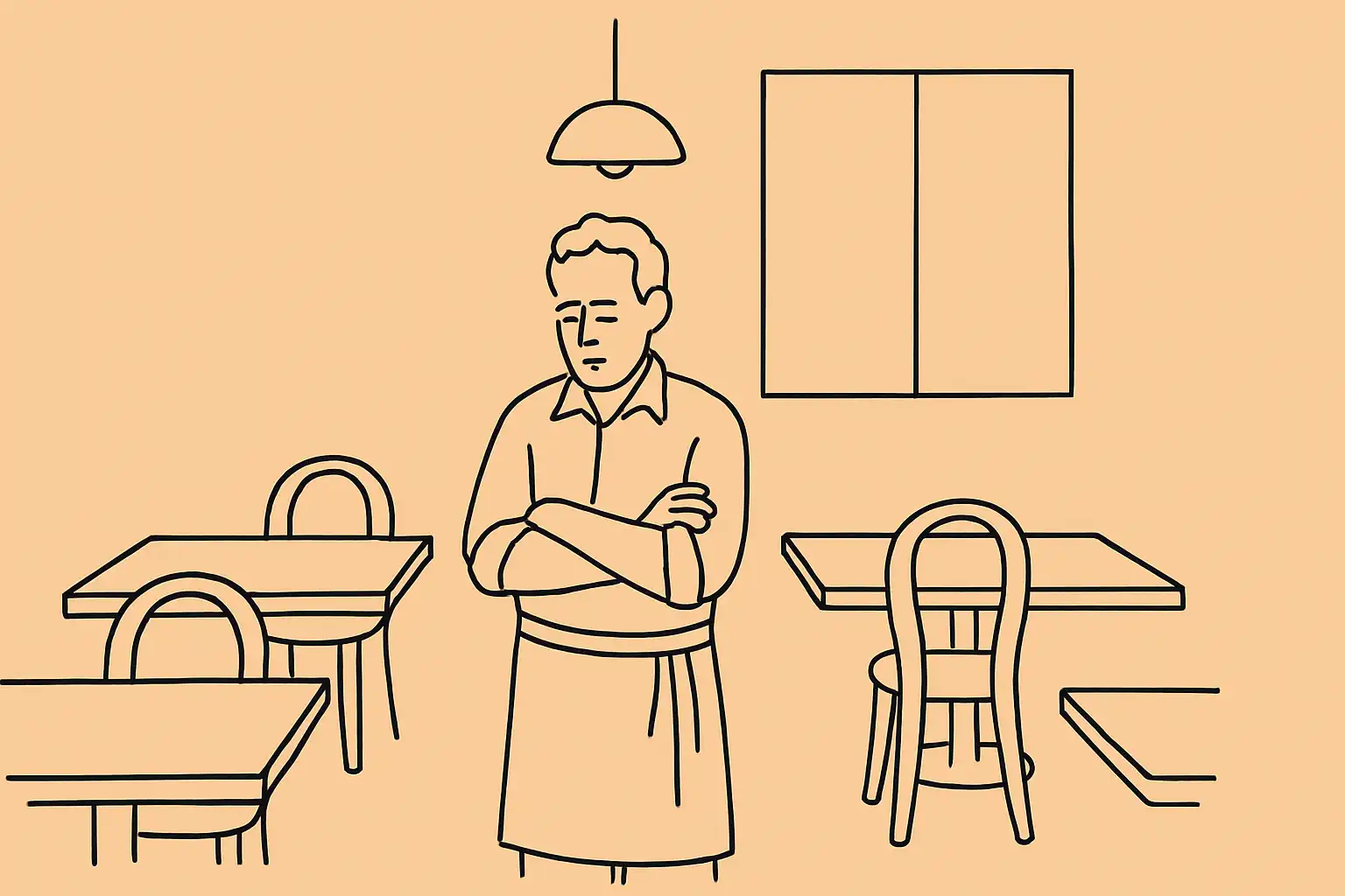 Restaurateur devant des tables vides après un no-show