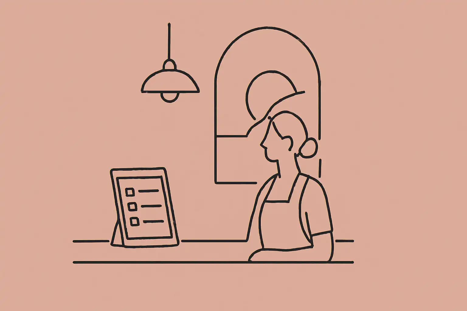 Tablette de commande en ligne sur le comptoir d'un restaurant indépendant