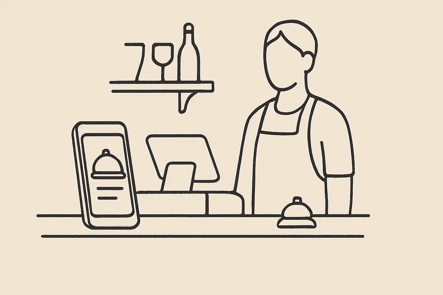 Comptoir de restaurant indépendant avec commande en ligne sur téléphone