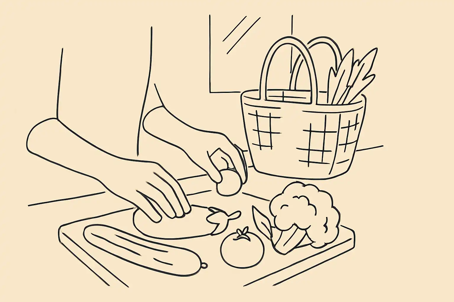 Légumes de saison disposés sur un plan de travail de restaurant