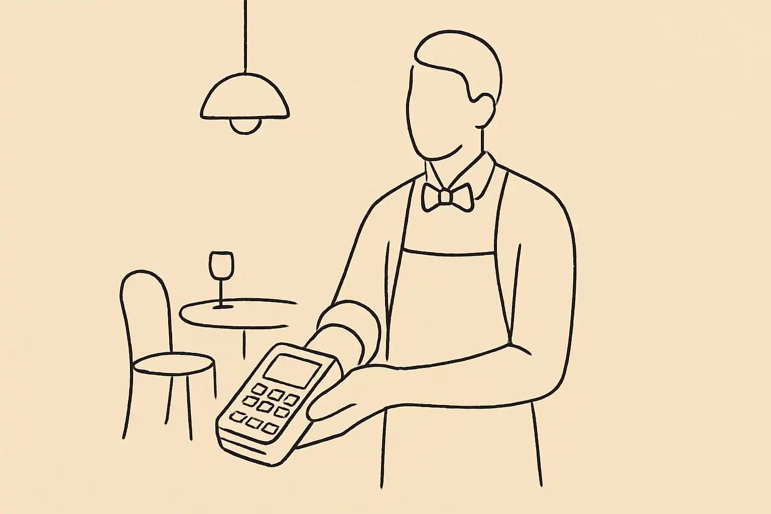 Serveur présentant un terminal de paiement dans un restaurant indépendant