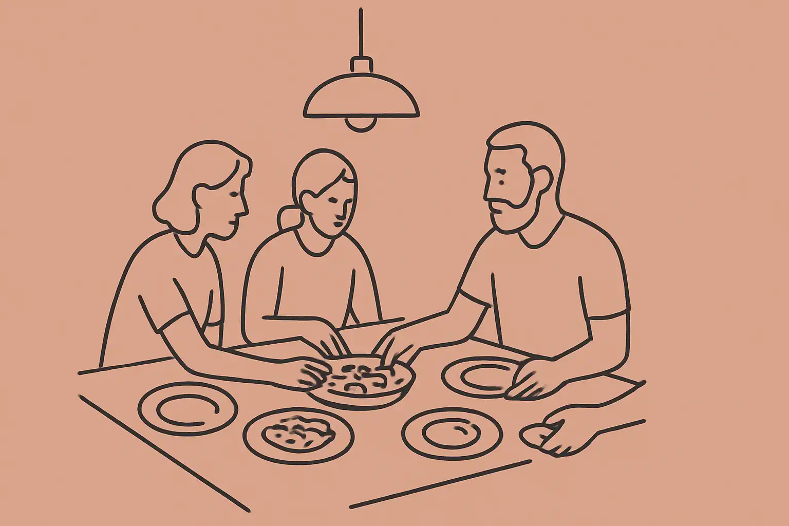 Restaurant team sharing a family meal before evening service