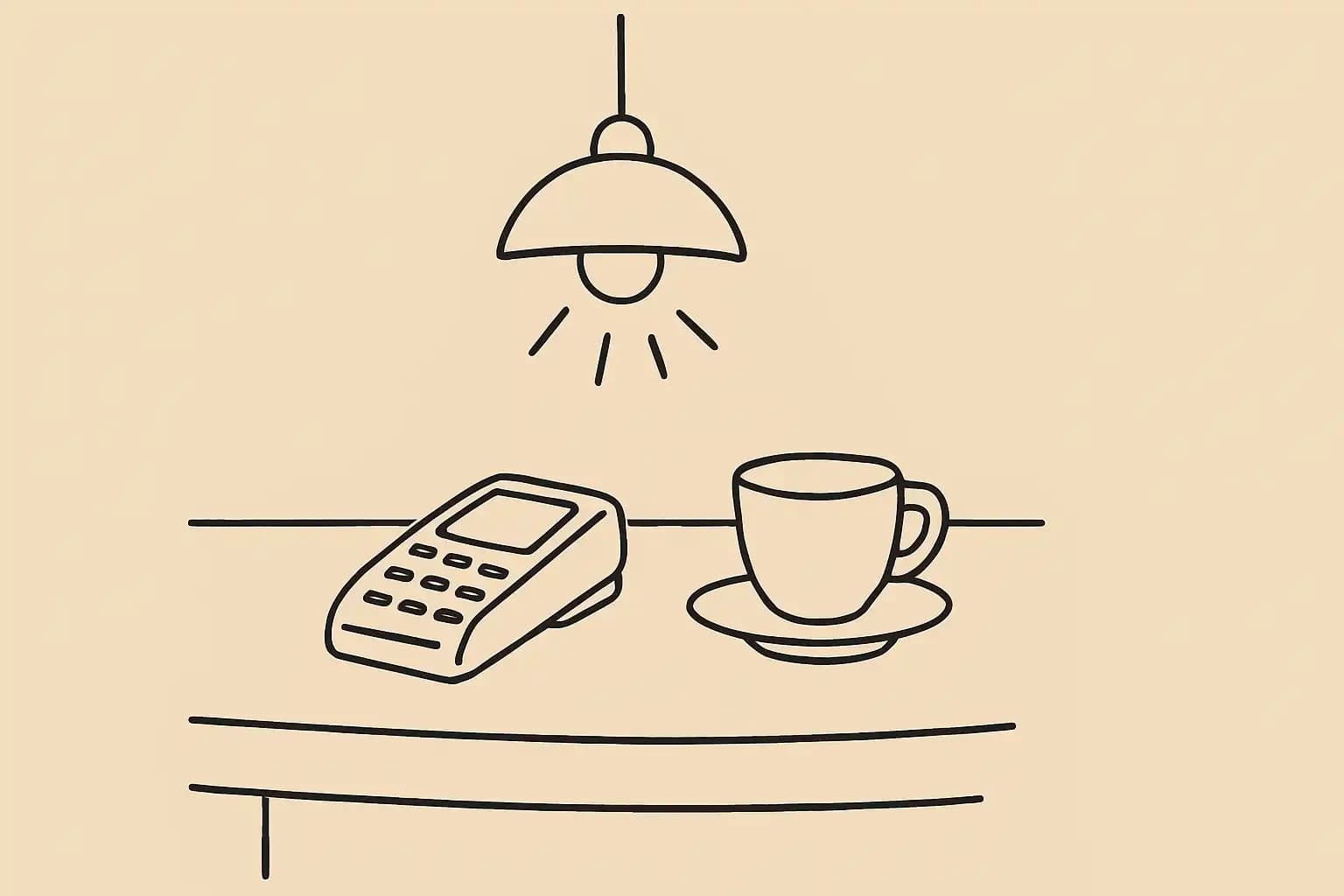 Comptoir de restaurant avec terminal de paiement après le service