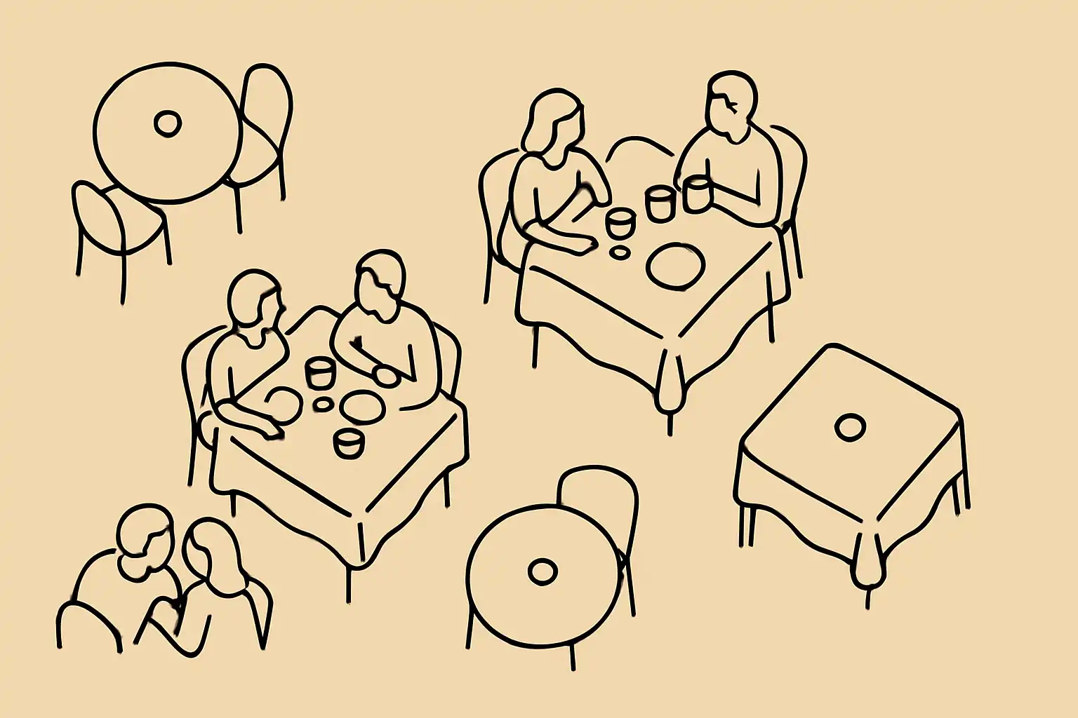 Salle de restaurant avec tables réservées et tables disponibles pour les walk-ins