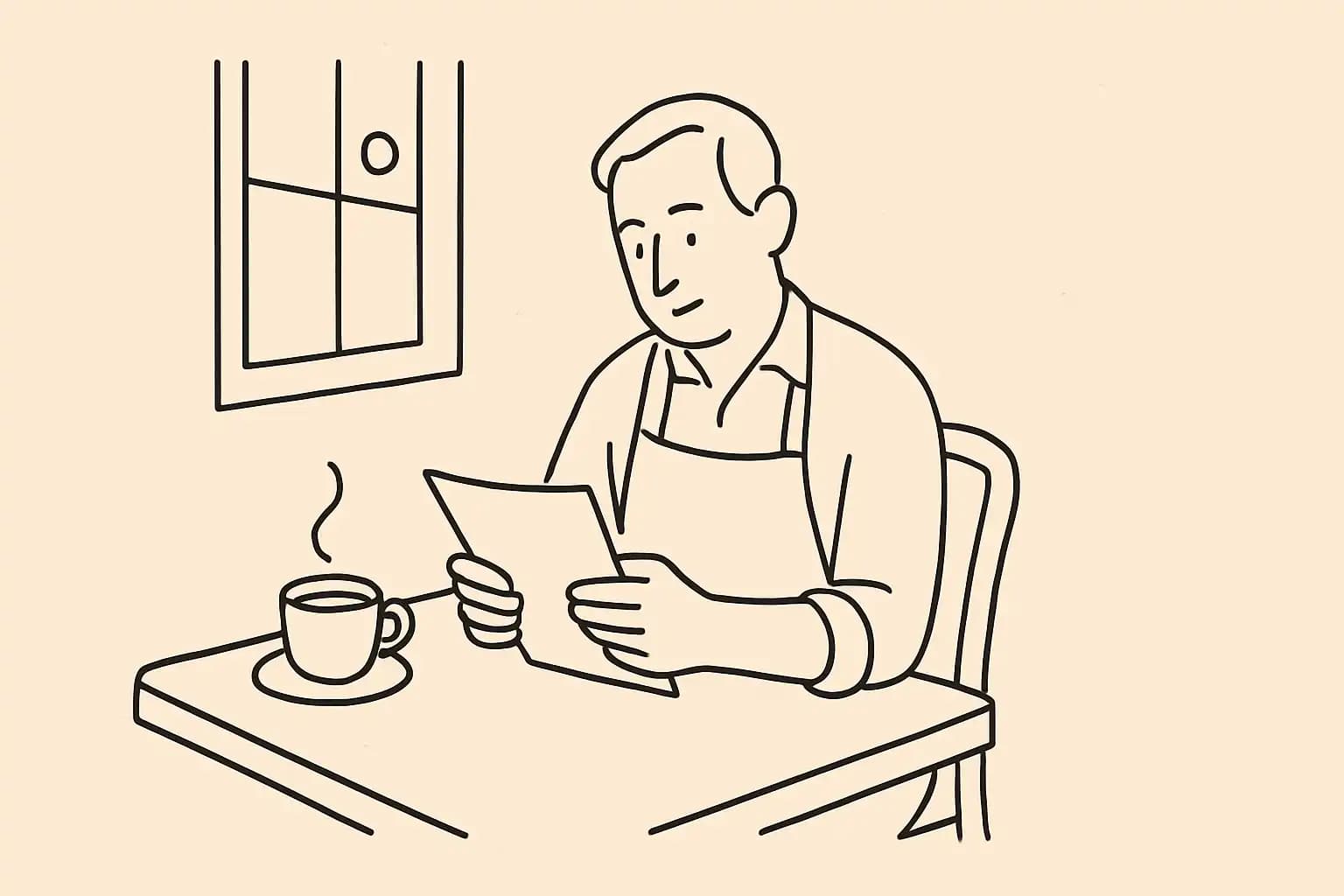 Restaurant owner reviewing payment processing statement at a quiet table