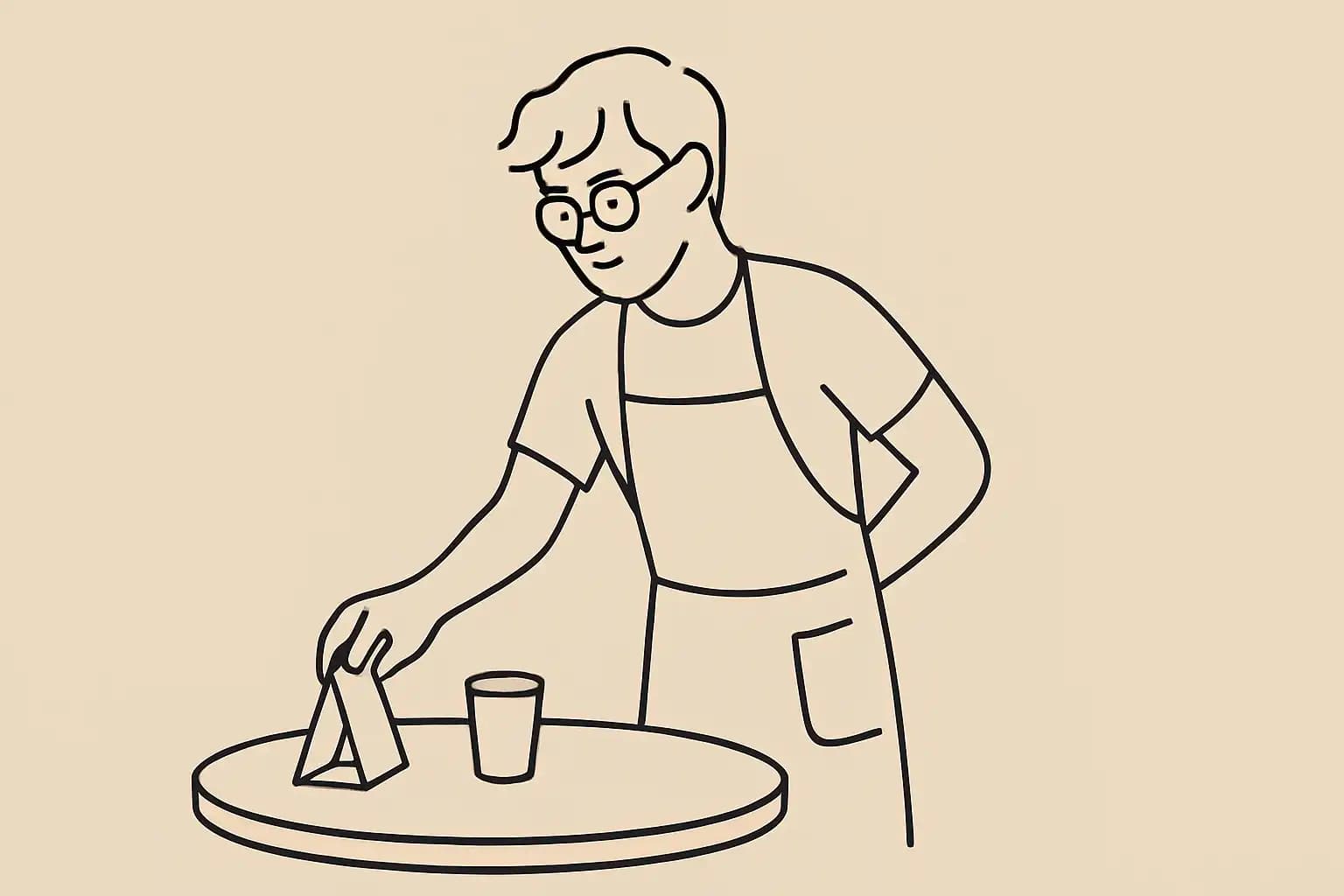 Serveur déposant un présentoir de programme fidélité sur une table de restaurant