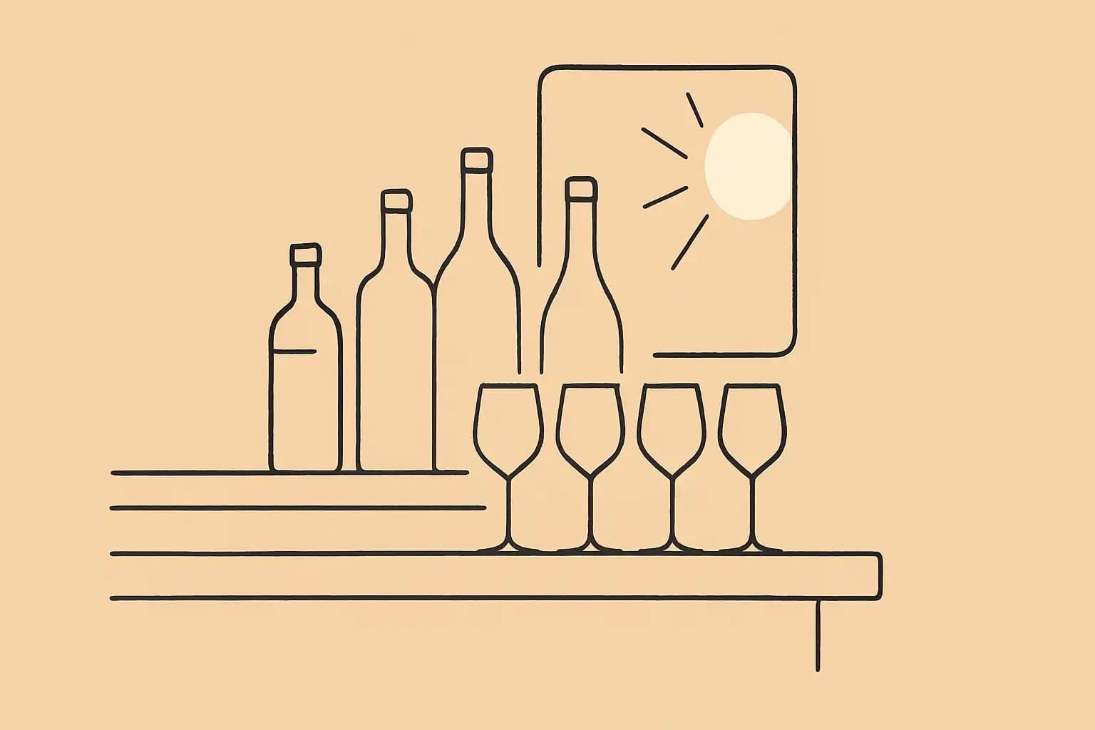 Comptoir de bar de restaurant indépendant avec verres et bouteilles alignés