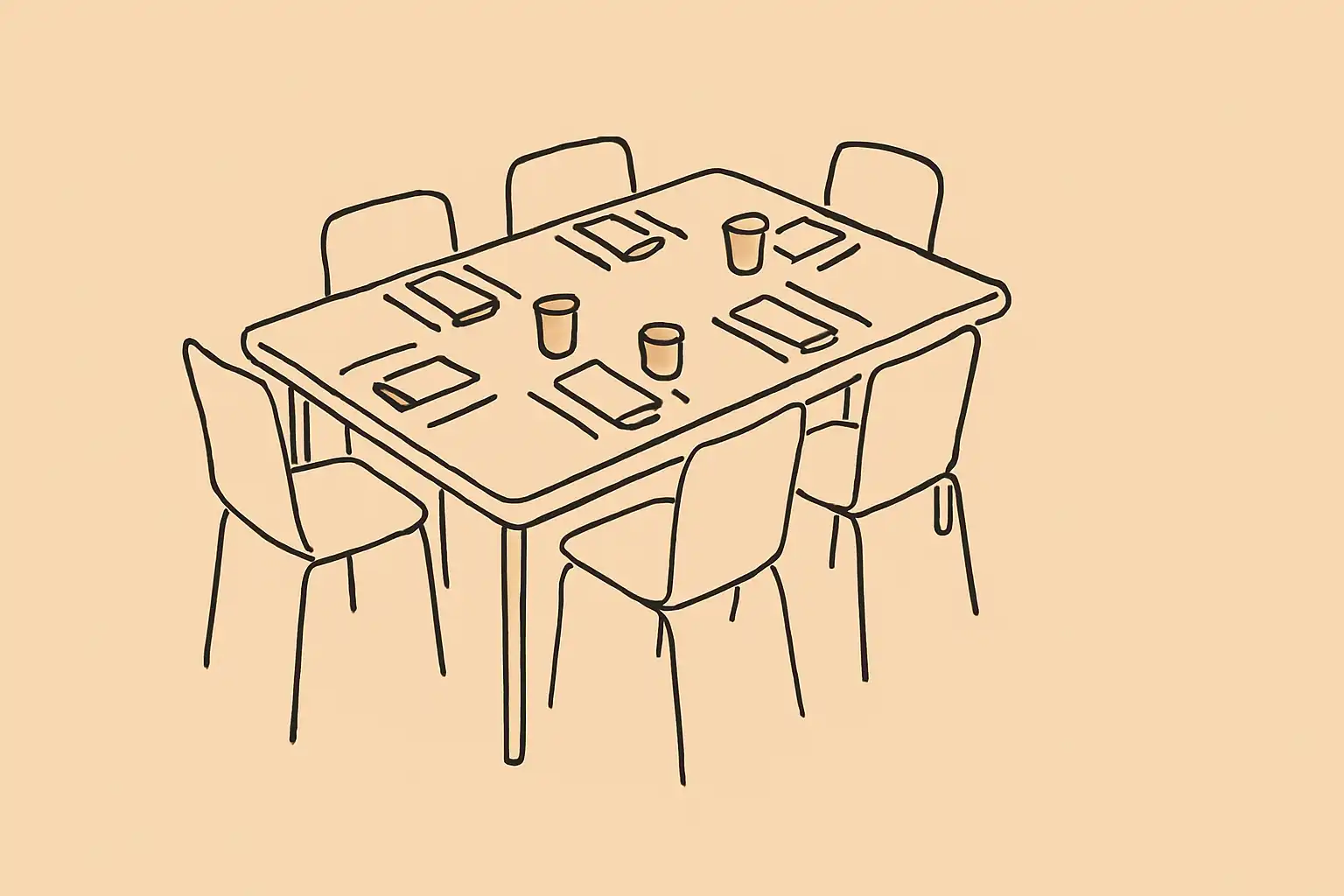 Table de restaurant dressée pour un groupe avec des places inoccupées
