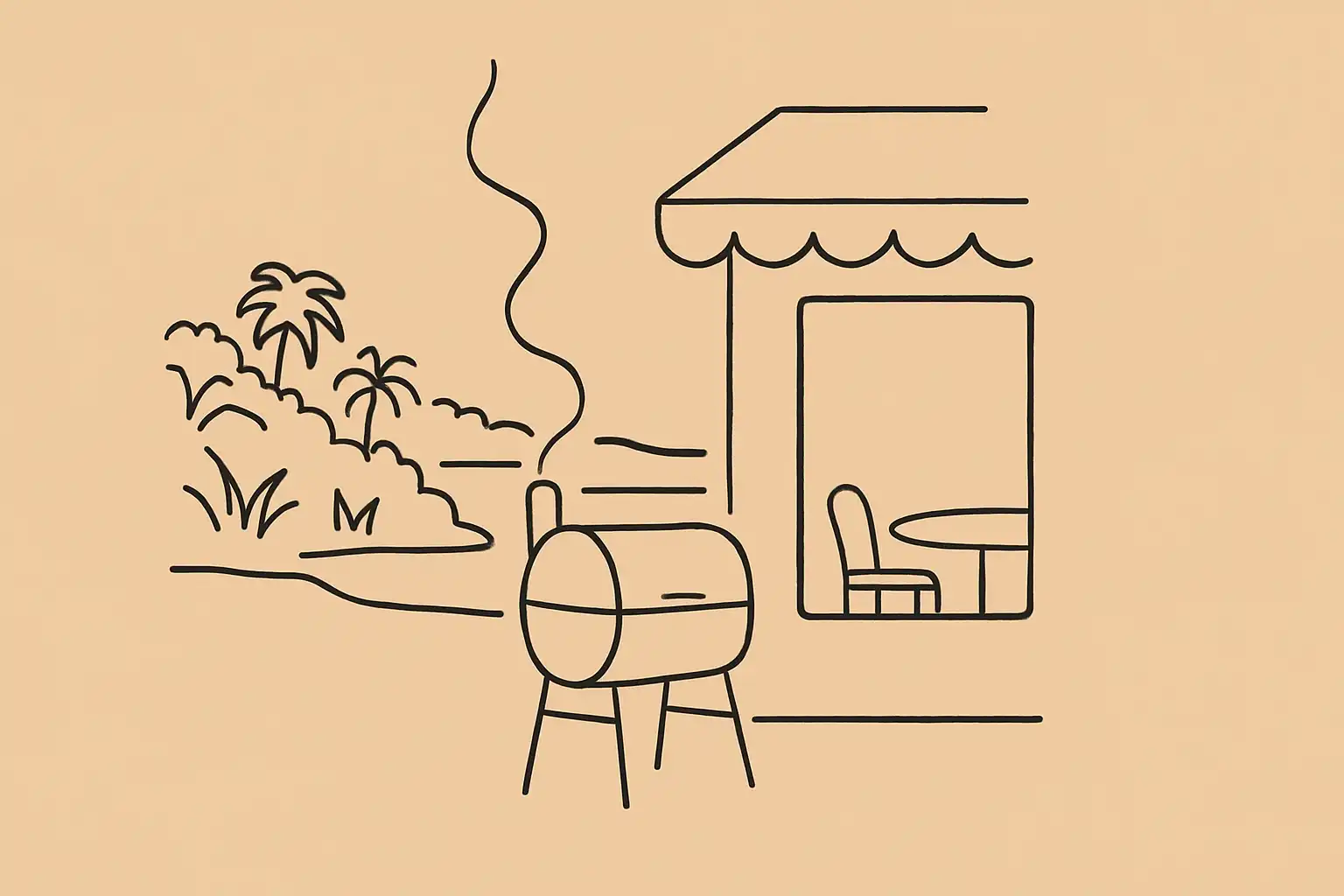 Offset wood-fire smoker on the coast of Tofino, BC