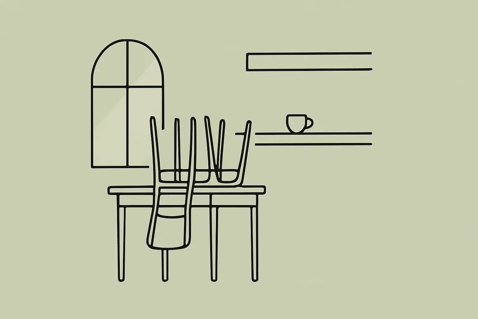 Restaurant vide avant le service avec lumière du matin et un café sur le passe