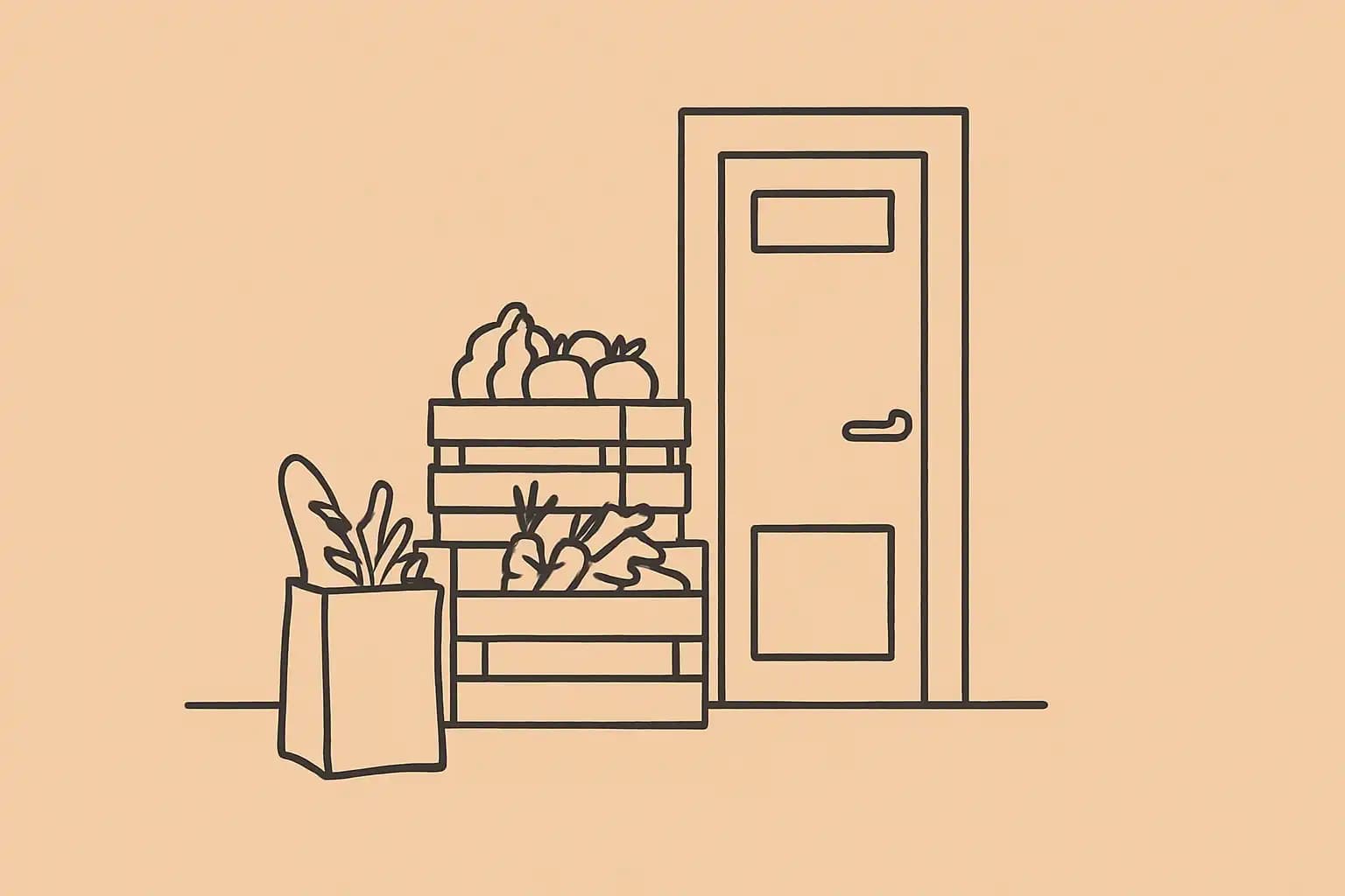 Crates of fresh produce arriving at a restaurant back entrance