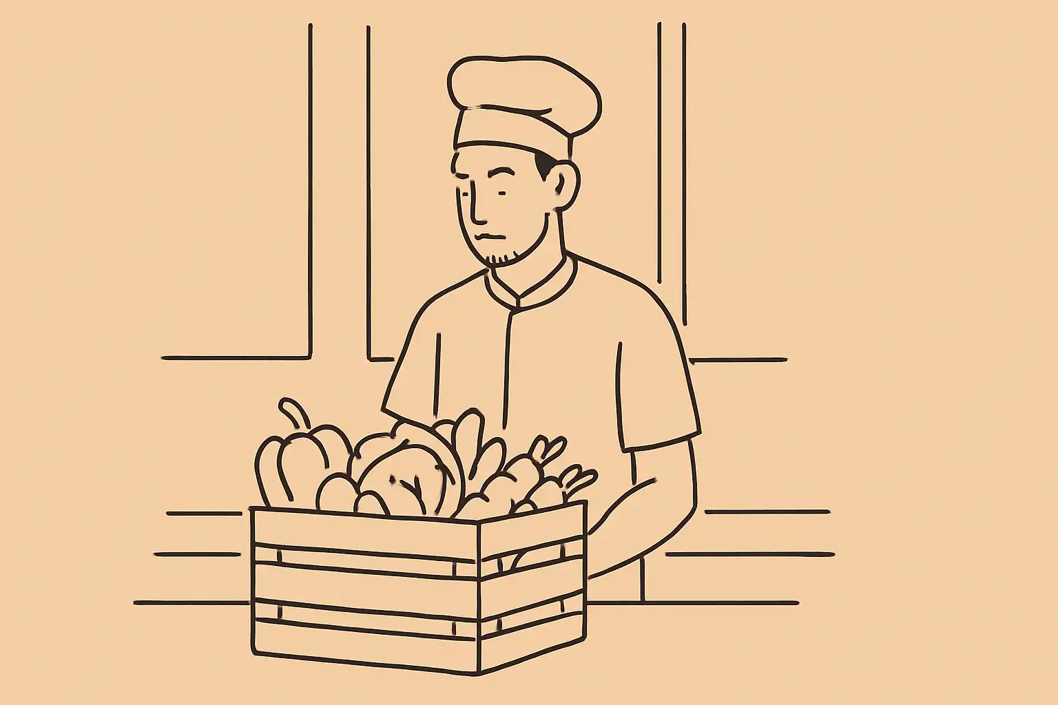 Cageots de produits frais dans une cuisine de restaurant independant