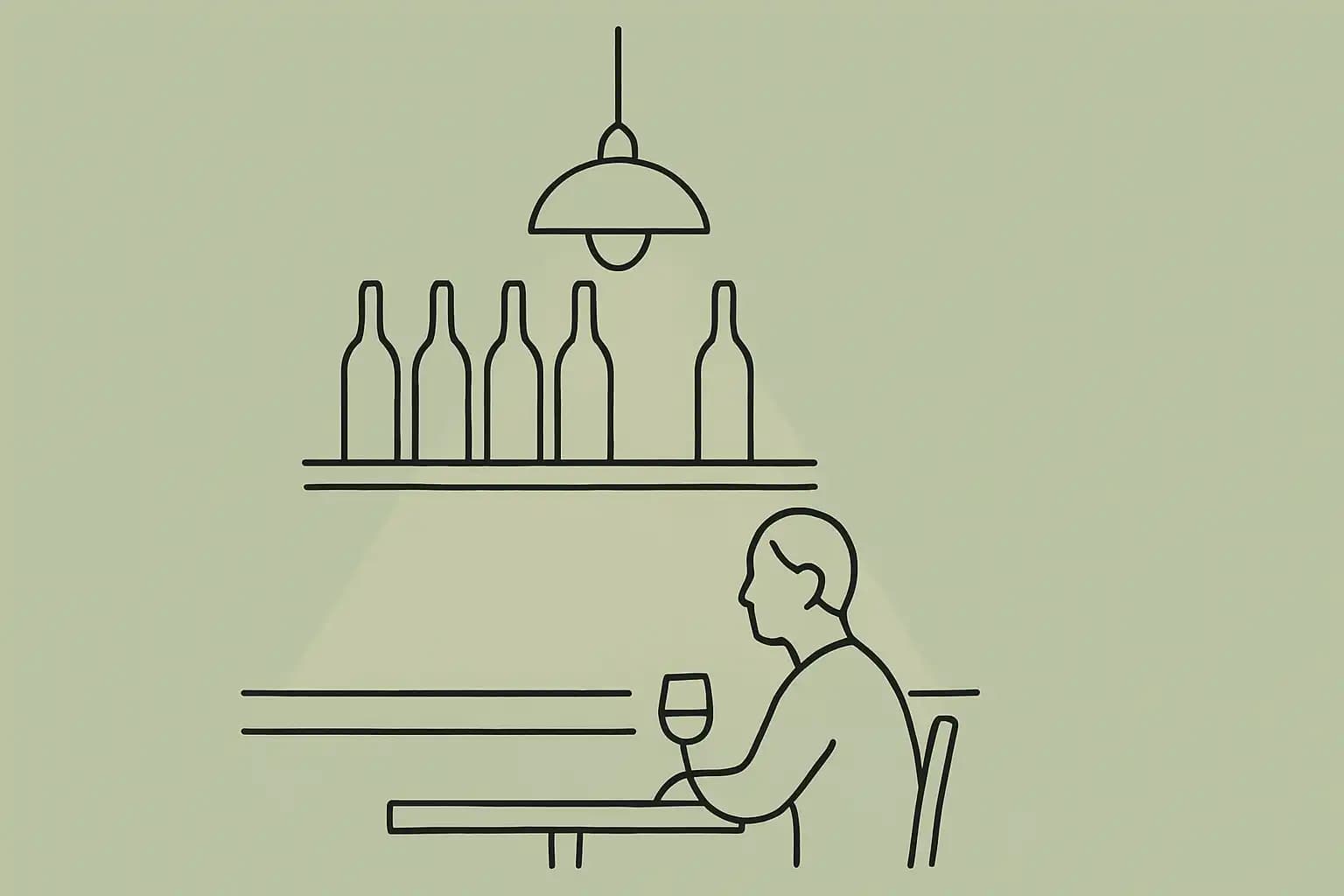 Bouteilles de vin alignees sur une etagere en bois derriere un bar de restaurant