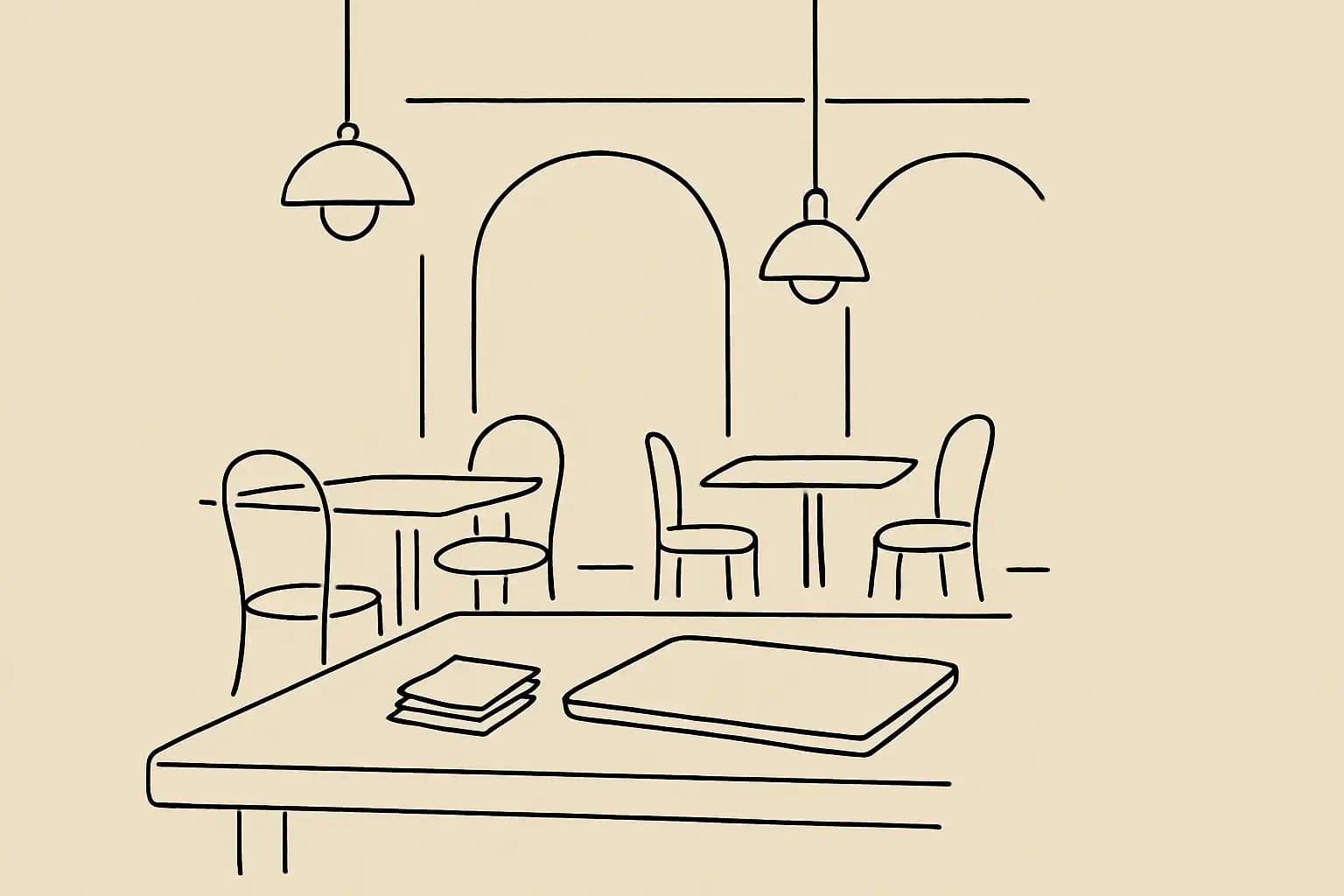 Restaurant owner reviewing finances after service at a warmly lit table