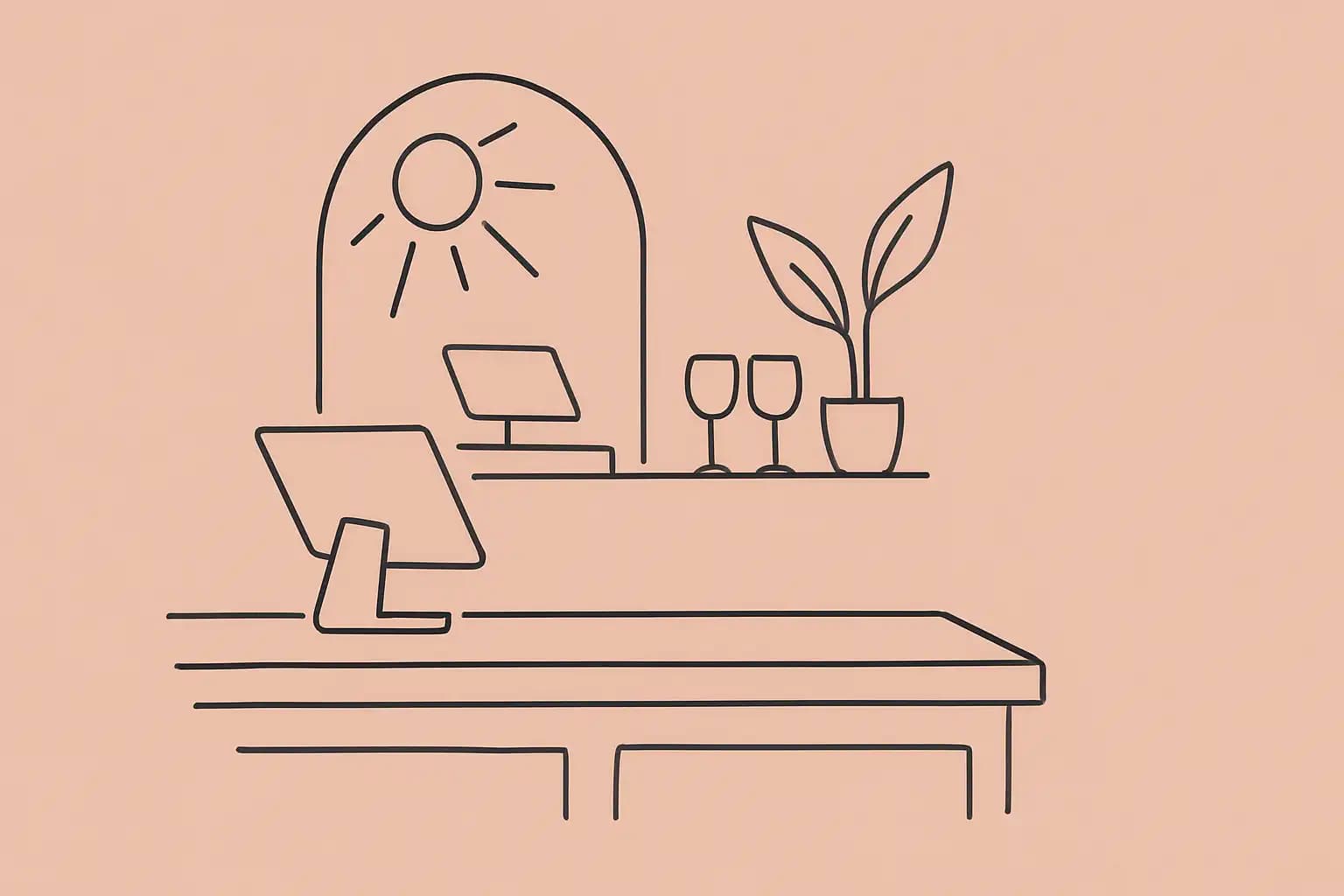 Comptoir de restaurant indépendant avec tablette de caisse et lumière naturelle