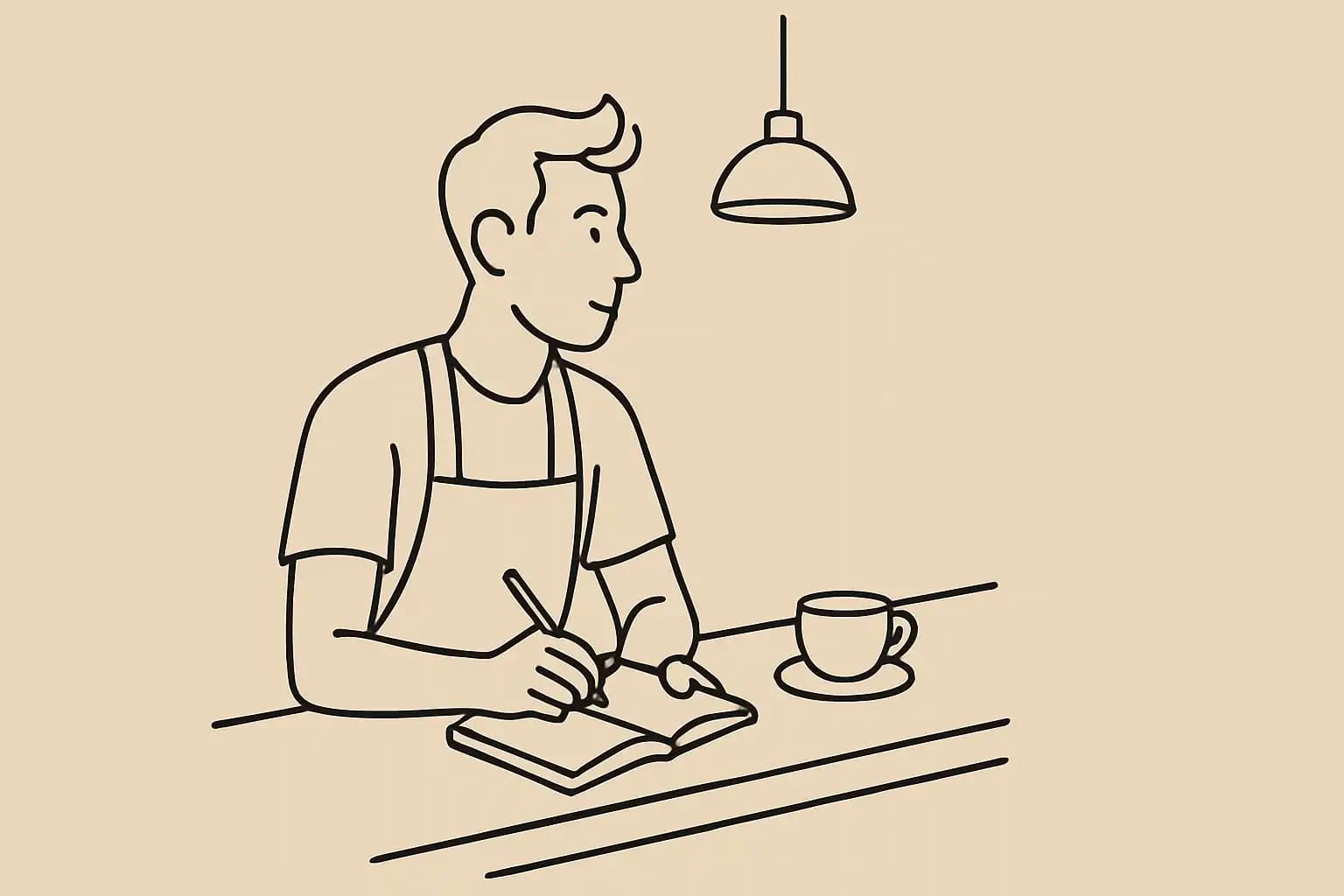 Restaurateur independant qui fait sa tenue de livres le matin avant l'ouverture