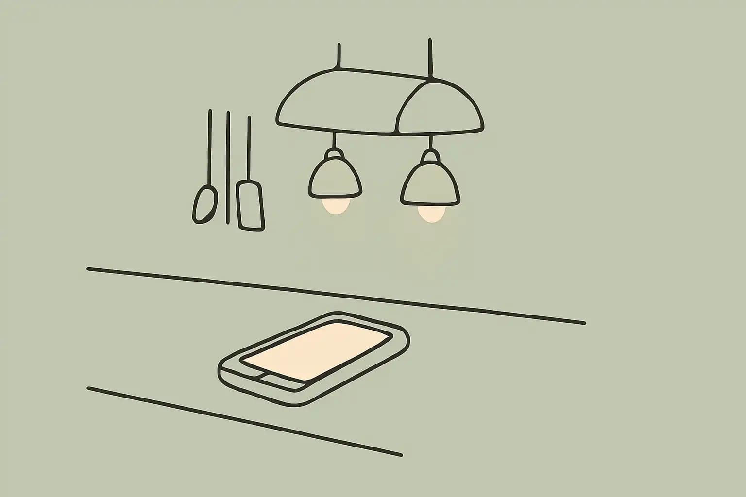 Cellulaire sur un comptoir de cuisine de restaurant, prêt à filmer le service