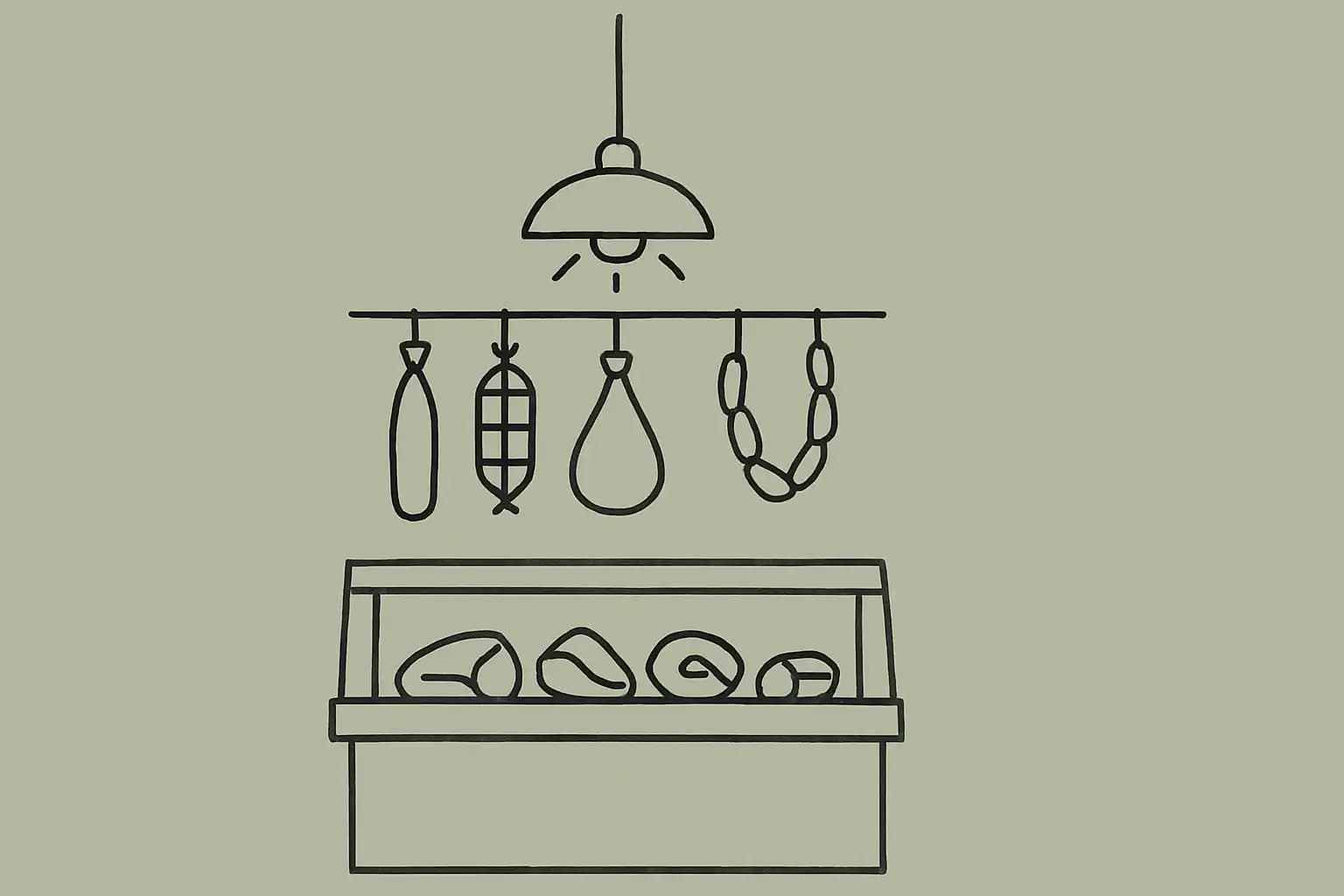 Whole-animal charcuterie hanging in a butcher shop at a restaurant in St. Catharines, Ontario